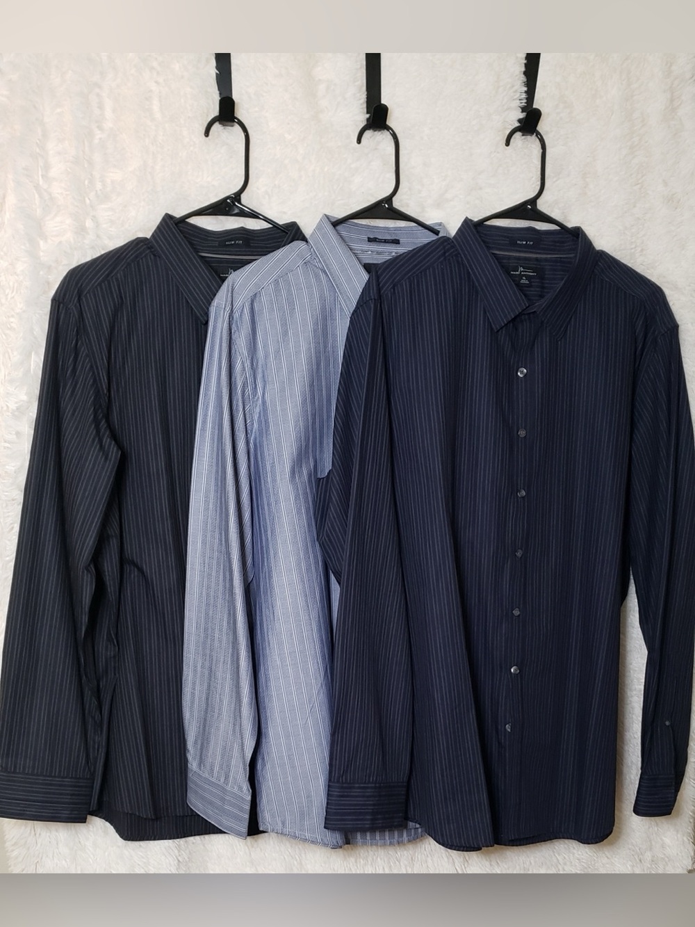 Marc Anthony Mens Pinstripe Dress Shirt Trio - Navy Light Blue Charcoal Slim Fit